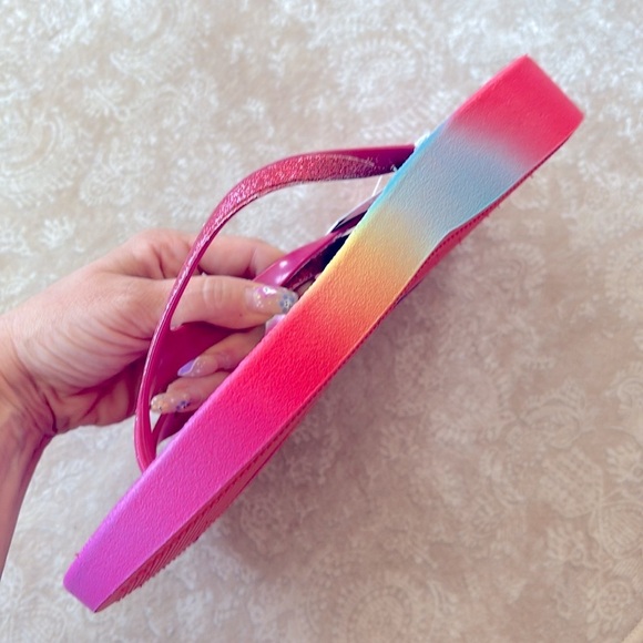 Brand New So Pink Glitter Thong Sandals Platform Flip Flop Ombre Sparkly Rainbow - Picture 8 of 16